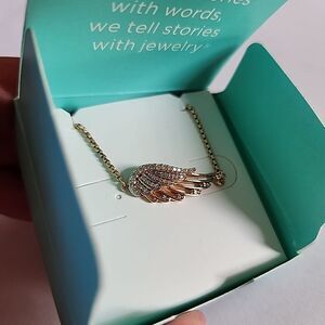 Origami Owl I Am Protected Rose Gold Bird Wing Crystal Bracelet 9 " Adjustable